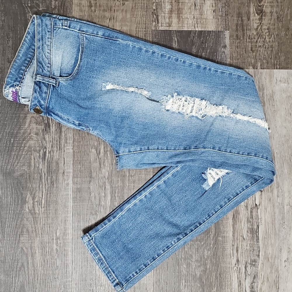 Wurl Blue Distressed Low Rise Skinny Jeans